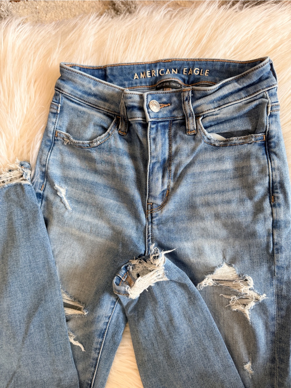 American Eagle Outfitters Light Wash High-Rise Distressed Jeans